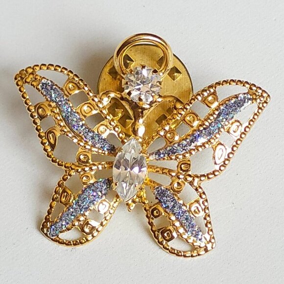 unbranded Jewelry - BEAUTIFUL BUTTERFLY Brooch Pin Lapel Pin Gemstone Gold Tone